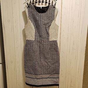 J. Crew Elegant Black and Cream Patterned Midi Dress